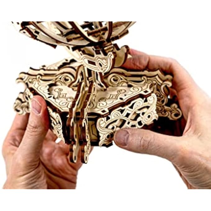GLOBE PUZZLE 3D WOODEN MODEL FOR ADULTS TO BUILD - 3D GLOBE PUZZLE MODEL KIT FOR ADULTS - 3D GLOBE PUZZLE DECORATIVE STAND - INTRICATE WOODEN DESIGN 3D PUZZLES FOR ADULTS - 231 PIECES - Image 3